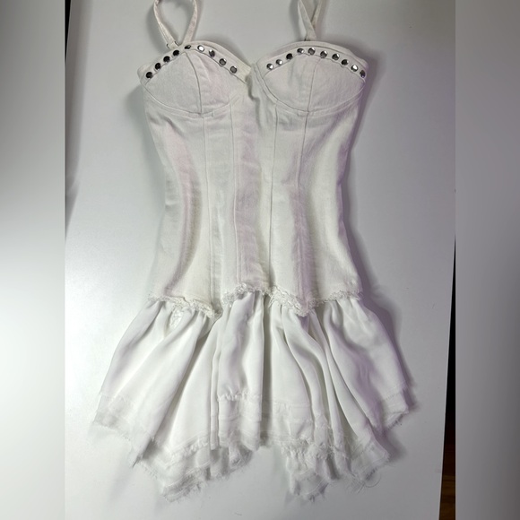 Dolls Kill Generation Kiss White Studded Chiffon Handkerchief Mini Dress Small - Picture 4 of 4
